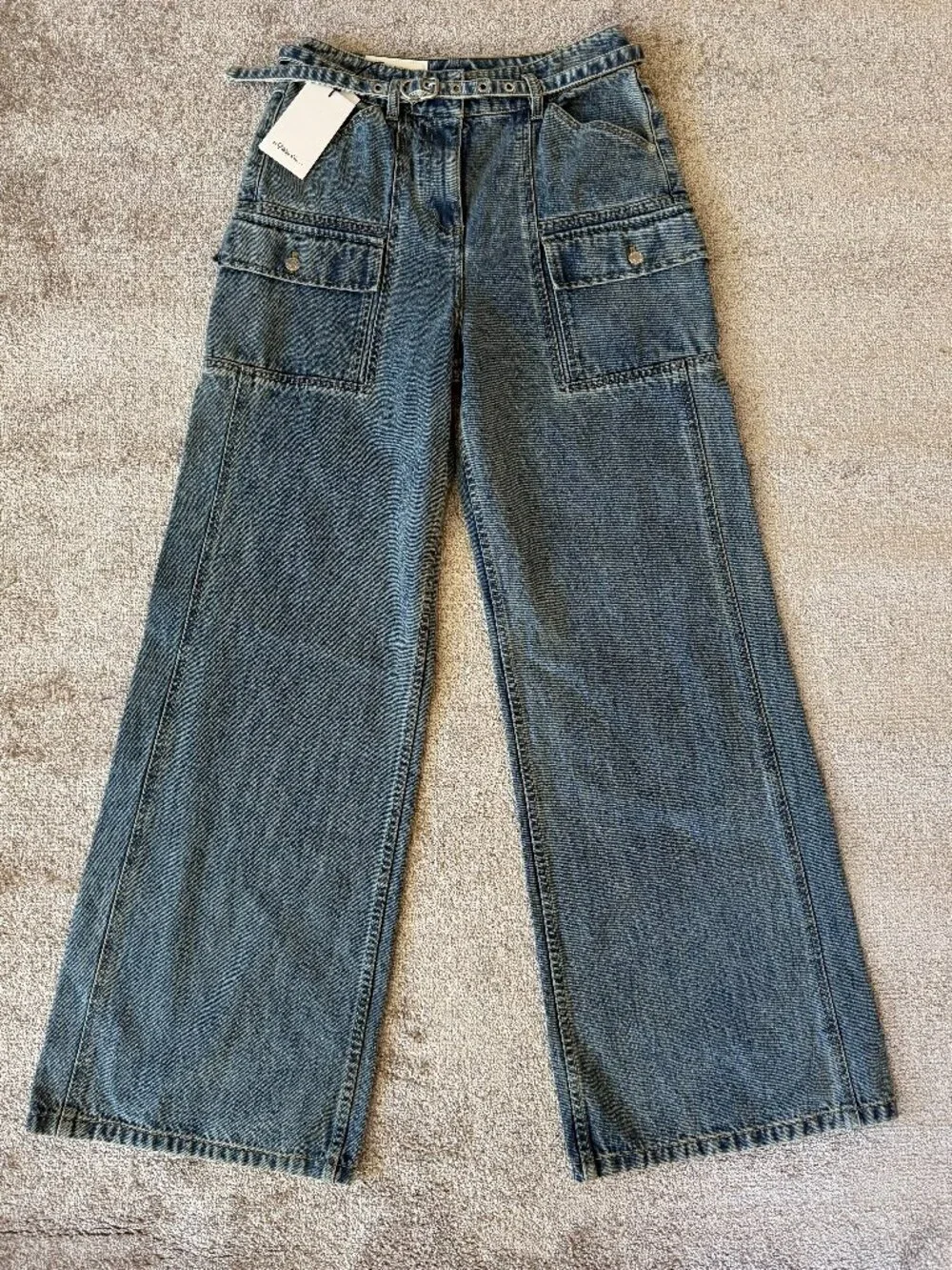 MSRP $550 - Women's 8 - Phillip Lim Blue Belted Wide-Leg Jeans - 100% Cotton